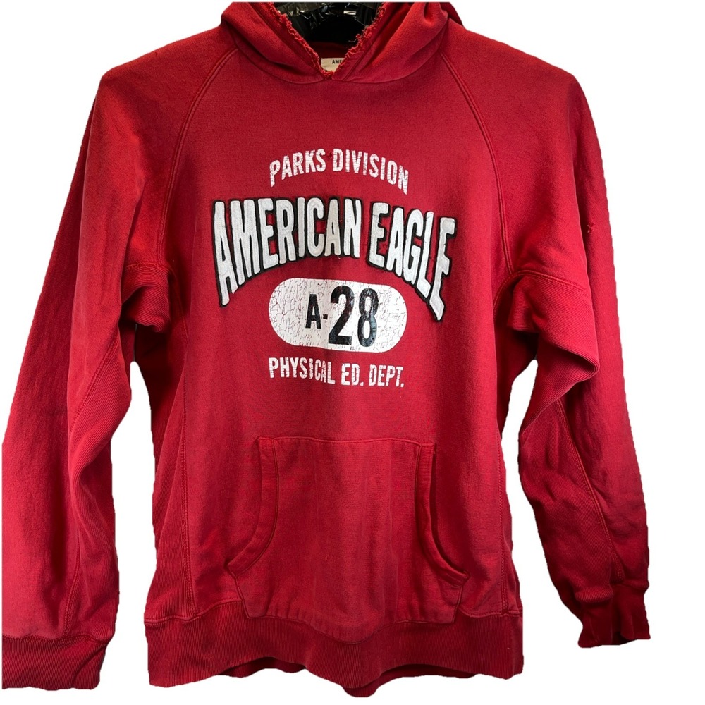 Vintage American Eagle Red Hoodie Heavily Distressed Size L